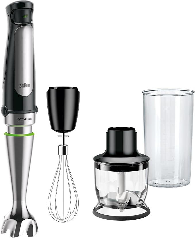Braun MultiQuick 7 - Deep Blender, SplashControl, ActiveBlade System for Hard Food, Accurate Speed Selection, Mini Chopper 350mL, Whisk, Measuring Jug 600ml, 1000W, Black (MQ7025X) - Image 1