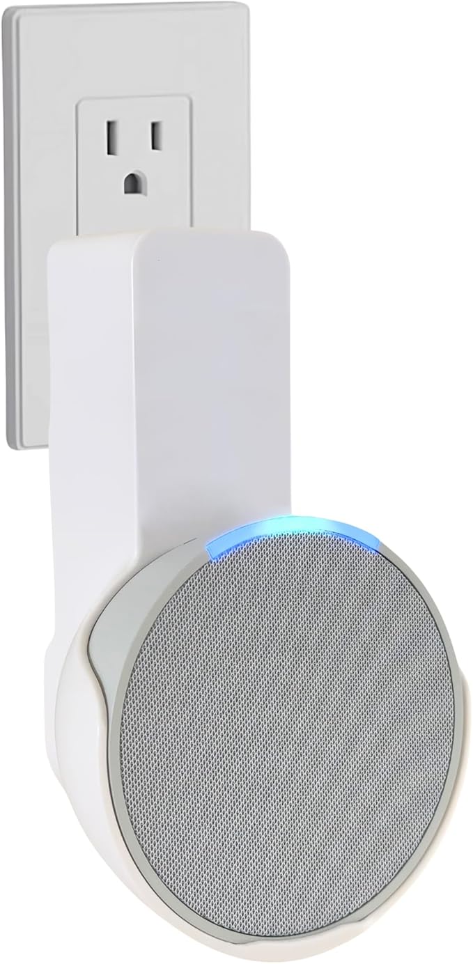 Sintron Wall Mount for Echo Pop and Google Nest, Smart Socket Holder with Built-in Cable Management, Space Saving No Bulky Cables, for Living Room, Bedroom, Kitchen (White) - Image 1