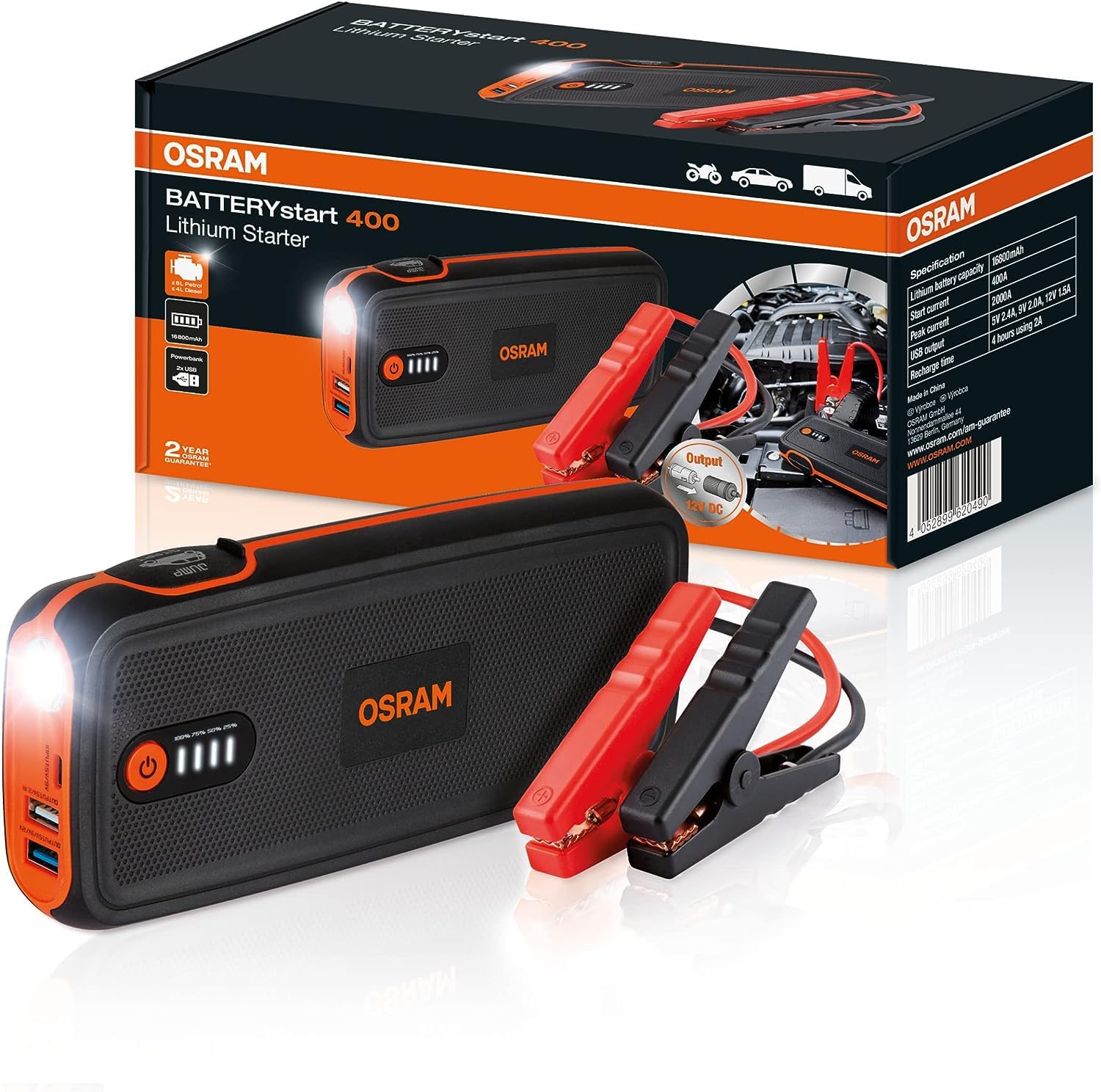 OSRAM BATTERYstart 400, lithium starter 16800 mAh for vehicles with a petrol engine up to 8L and a 4L diesel engine - Image 1
