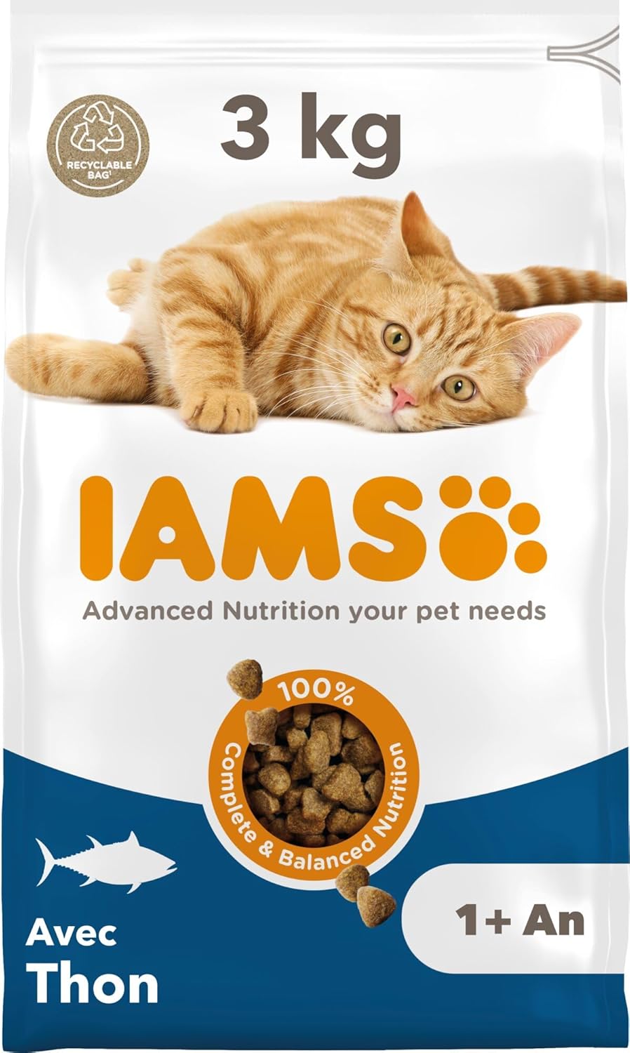 IAMS Advanced Nutrition - Croquettes Premium Chats Adultes - 100% Complètes et Equilibrées - Au thon - Sans OGM Colorants Arômes Artificiels - Sac refermable 3 kg - Image 1