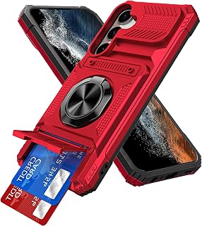 IMEIKONST Coque pour Samsung Galaxy A56 5G avec Porte Carte, Protection Caméra & Anneau Magnétique Kickstand, Protection Militaire Antichoc Étui Anti-Rayures Housse pour Samsung A56 5G. Rouge TCKB - Image 1