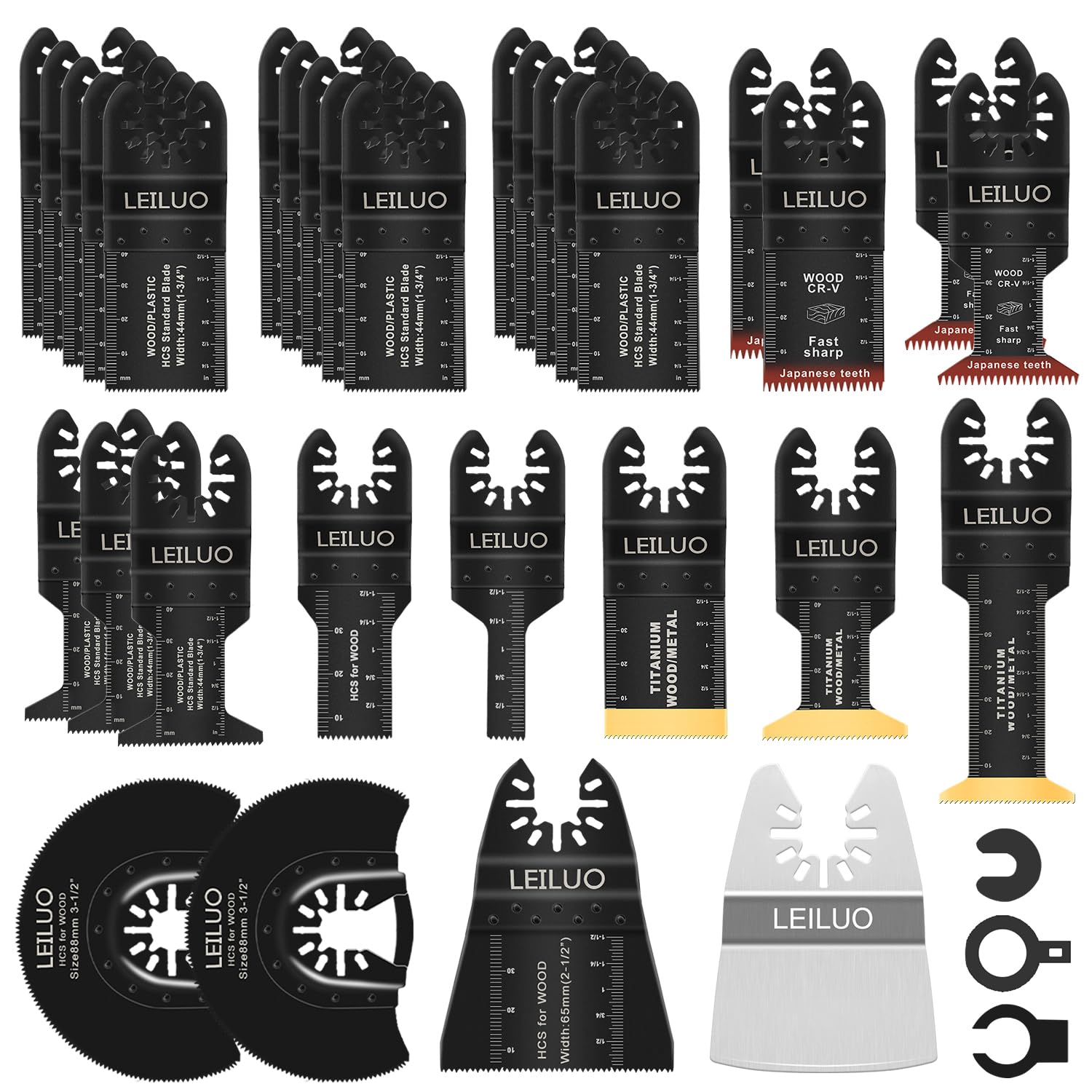 LEILUO 34 Pcs Oscillating Tool Accessories for Wood Nails Universal Fasteners with Storage Bag Compatible with DeWalt Makita Dremel and More - Image 1