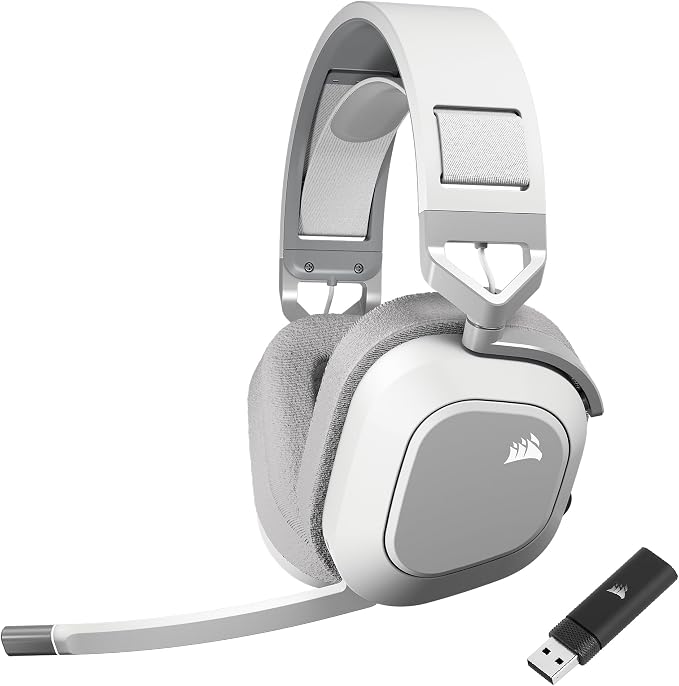 Corsair HS80 Max Wireless Multiplatform Gaming Headset with Bluetooth - Dolby Atmos - Professional Quality Microphone - iCUE Compatible - PC, Mac, PS5, PS4, Switch, Mobile - White - Image 1