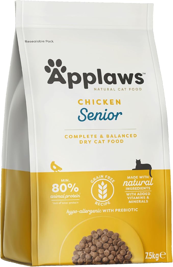 Applaws Complete Natural Grain Free Dry Food for Aged Cats, Chicken Flavour - 7.5kg Resealable Bag - Image 1