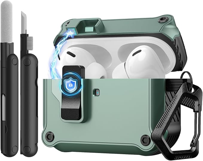 TiMOVO Airpods Pro 3 (2025) Case with Secure Locking Clip, Full Protection Hard Case for Apple AirPods Pro 3rd Generation, Climbing Hook and Cleaning Kit, Cyan+Black - Image 1