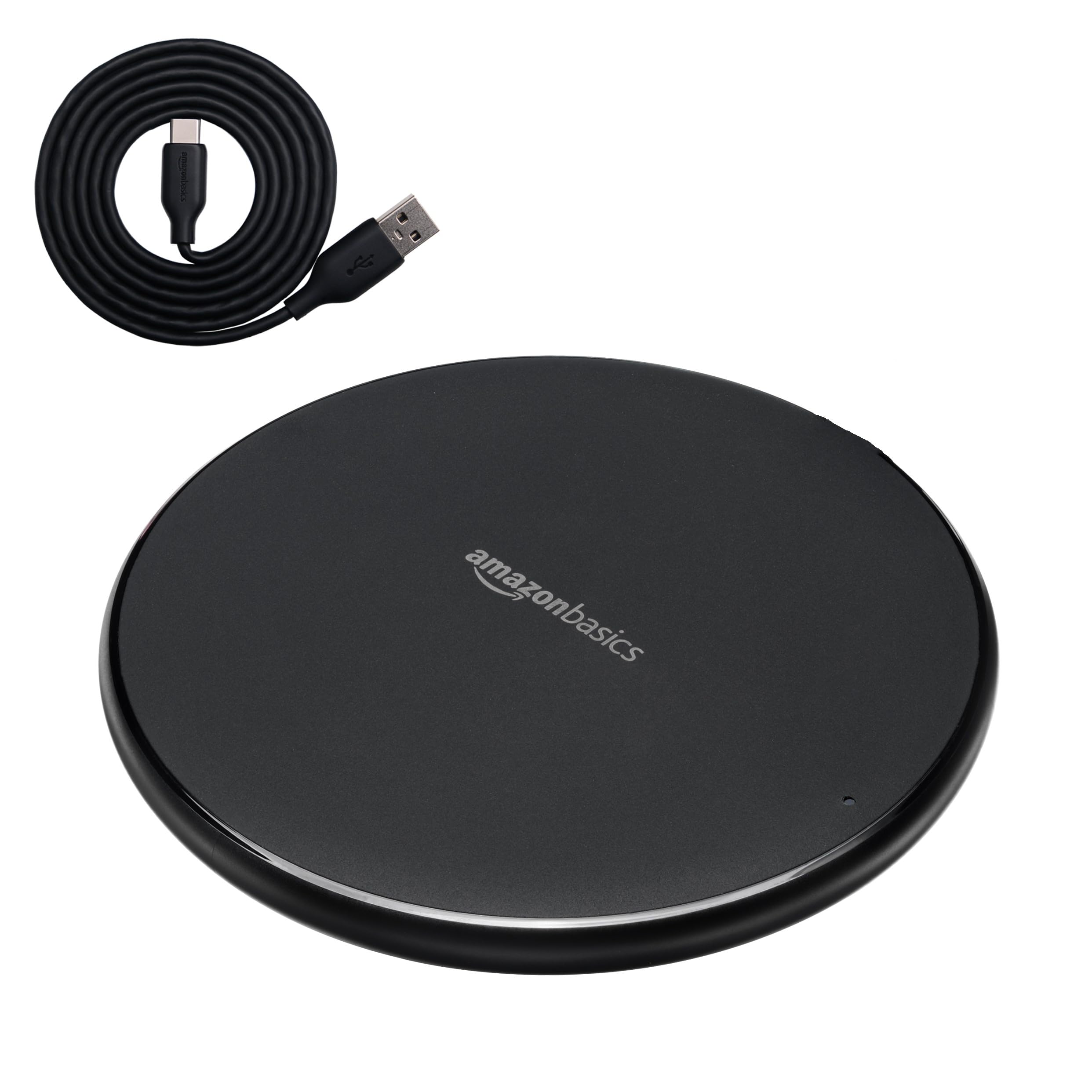 Amazon Basics 15W Qi Certified Wireless Charger (iPhone 16/15/14/13/12/11/X, Samsung) with USB Cable (AC Adapter Not Included) - Black - Image 1