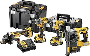 DEWALT Set of 4 Impact Driver Tools + Impact Driver + Grinder + XR 18V Brushless Punch + 3 x 5Ah Batteries + 1 Charger + 2 Boxes TSTAK DCK422P3T-QW - Image 1