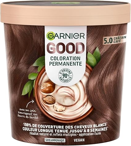 Garnier - Permanent Hair Colour - Ammonia-Free - 90% Natural Ingredients and Vegan Formula - Shea Butter - 100% White Hair Coverage - Light Coffee Brown (5.0) - Good - Image 1