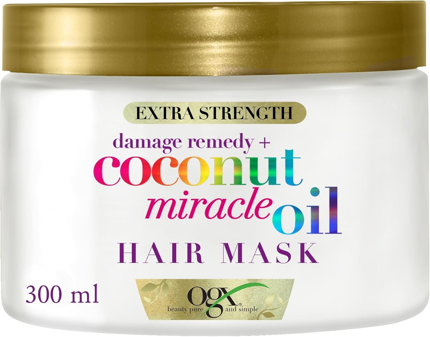 OGX | Masque Cheveux Extra Strength Damage Remedy + Coconut Miracle Oil (pot de 300 ml) – Soin cheveux à l'huile de noix de coco pour cheveux abîmés – Masque hydratant sans parabènes - Image 1