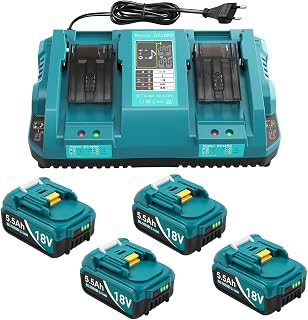 Chargeur DC18RD et 4 Batteries de Rechange 5,5 Ah pour Batteries Makita 18 V, compatibles avec BL1815, BL1830, BL1840, BL1850, BL1860, BL1890, BL1415, BL1430, BL1440 - Image 1