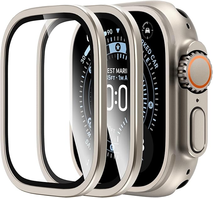 2 Pieces Screen Protector for Apple Watch Ultra 3/2/1 49mm - 9H Tempered Glass + Titanium Alloy Frame [Original Rest + Bubble Free] HD Glass Film for iWatch Ultra 49mm - Image 1