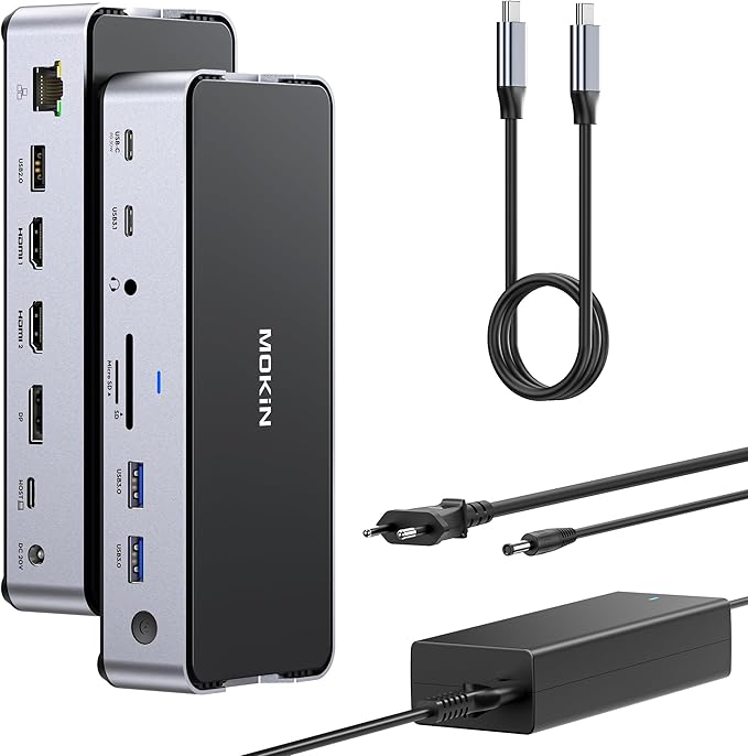MOKiN Triple Monitor USB C Docking Station with 2 HDMI DisplayPort 4K@144Hz, Power DC 150W, USB 3.1 10Gbps, USB A 2.0/3.0, Ethernet RJ45, SD/TF for Dell HP MacBook - Image 1