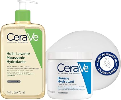 CeraVe Body Care Moisturizing Balm 566ml | Hydrating Body Cream, Face with Hyaluronic Acid + CeraVe Shower Oil Cleansing with Hyaluronic Acid for Normal to Very Dry Skin 473ml - Image 1