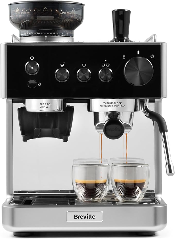 Barista Classic Breville Espresso Machine - Coffee Bean Maker with Built-in Coffee Grinder and Milk Frother - Italian Pump 15 Bars - Black and Silver - Vcf186X - Image 1