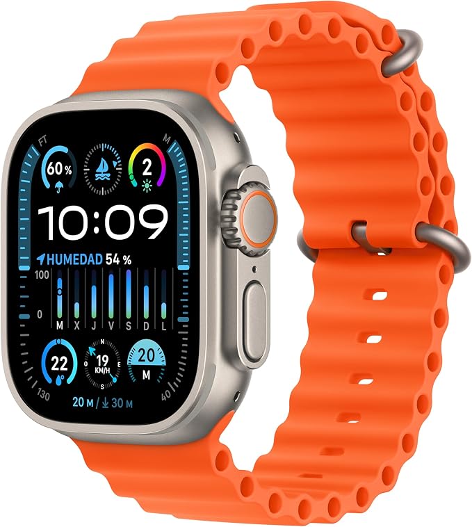 Apple Watch Ultra 2 [GPS + Cellular, 49MM] Titanium Case with Orange Ocean Strap - One Size (Refurbished) - Image 1