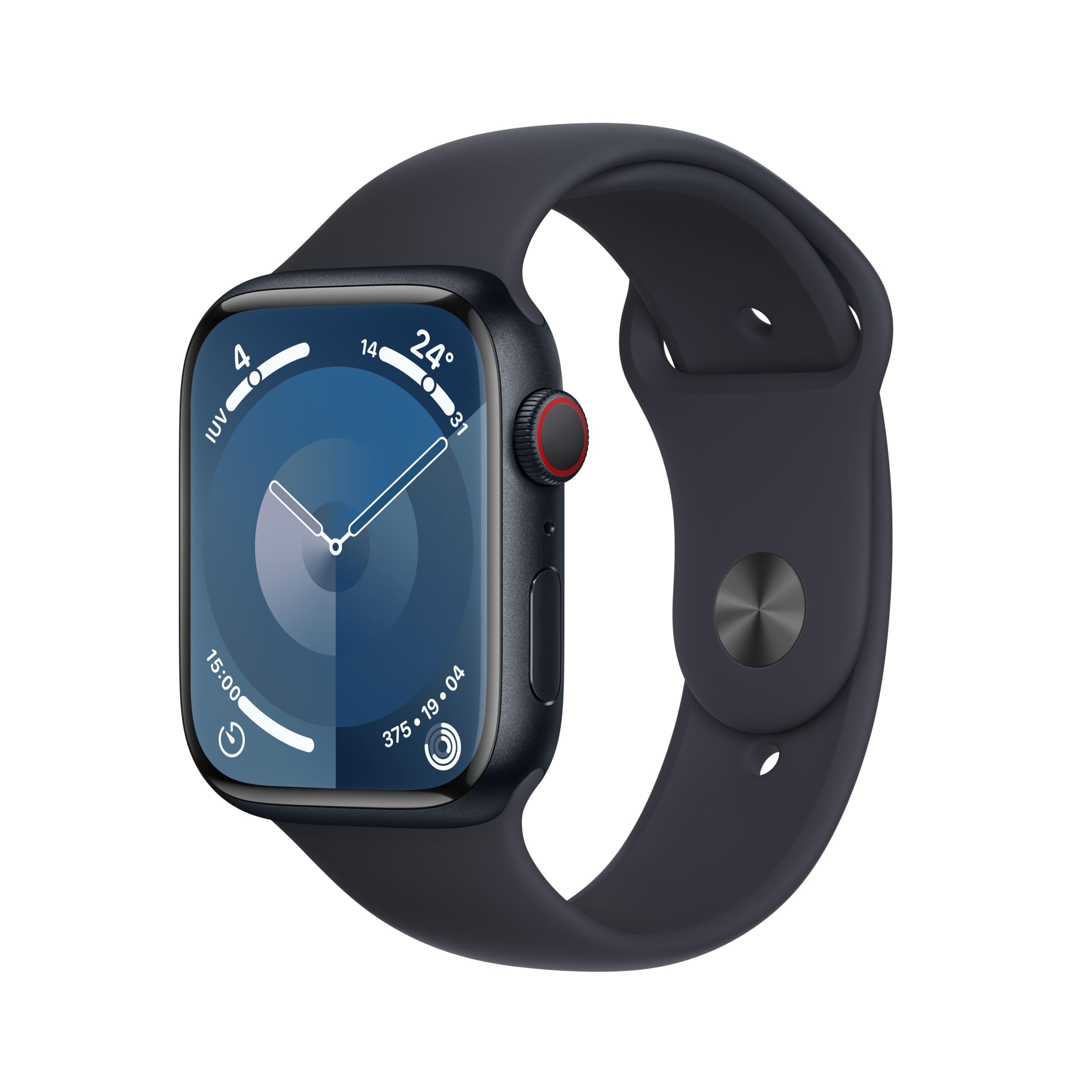 Apple Watch Series 9 [GPS + Cellular, 45mm] Midnight Alluminum Case with Midnight Sport Strap, M/L (Refurbished) - Image 1