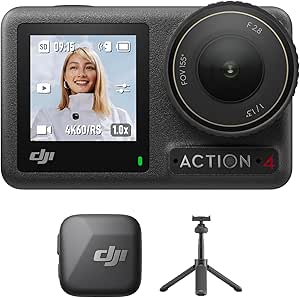 DJI Osmo Action 4 + Mic Mini Transmitter (Absolute Black) + Extension Bar for Osmo Action Mini, Vlogging Camera with 1/1.3 Inch Sensor, HorizonSteady 360º, Mic with Net Sonic Profile - Image 1