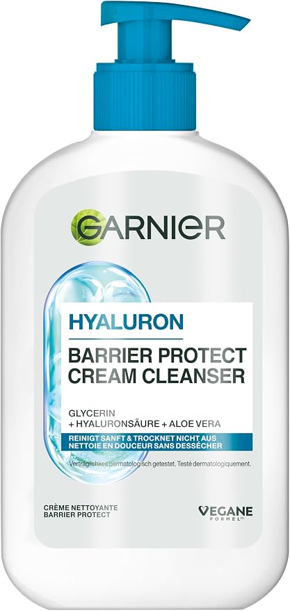 Garnier Hyaluron Barrier Protect Cream Cleanser: gentle facial cleansing with hyaluronic acid, aloe vera and glycerin without drying out - for a protected skin barrier, suitable for - Image 1