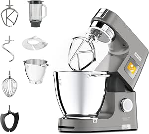 Kenwood Titanium Chef Patissier XL KWL90.034SI, Integrated Mixer Scales, K Beater, Kneader, Whisk, Soft Beater, Two Bowls, Splash Proof Lid, 1400W, Steel, Silver - Image 1