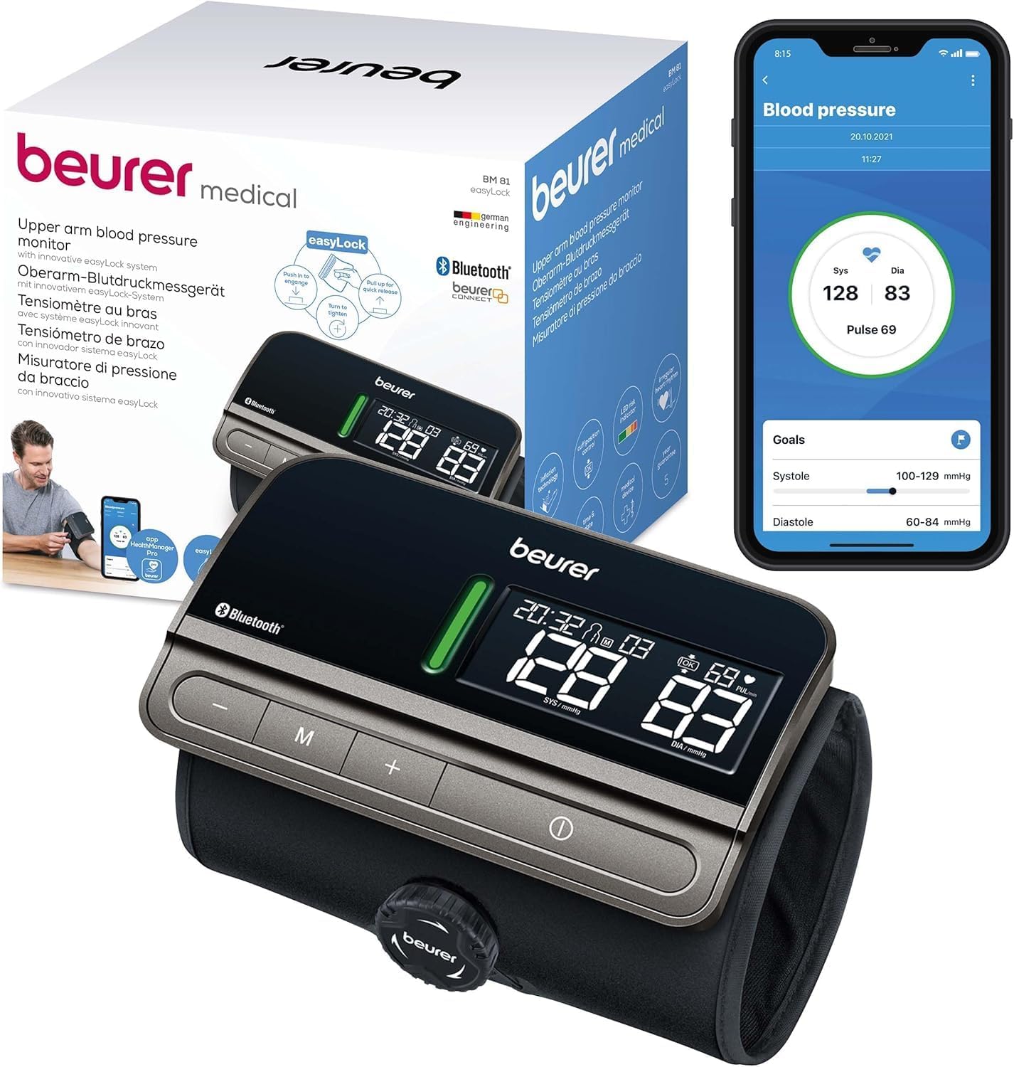 Beurer BM 81 easyLock Arm Blood Pressure Monitor, Simple Use Without Cable, Clinically Validated, Rotating Armband, Soft and Fast Measurement, Transfer to Apple Health and More - Image 1