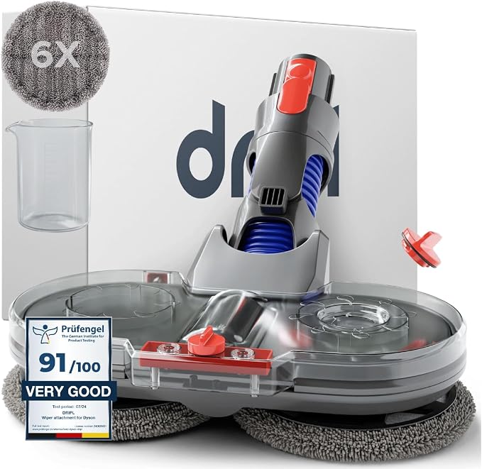 Dripl Electric Mop Head for Dyson V7/V8/V10/V11/V15 Vacuum Cleaner with Removable Water Tank, 6 Washable Mops + 1 Filling Tank (V7/V8/V10/V11/V15) - Image 1