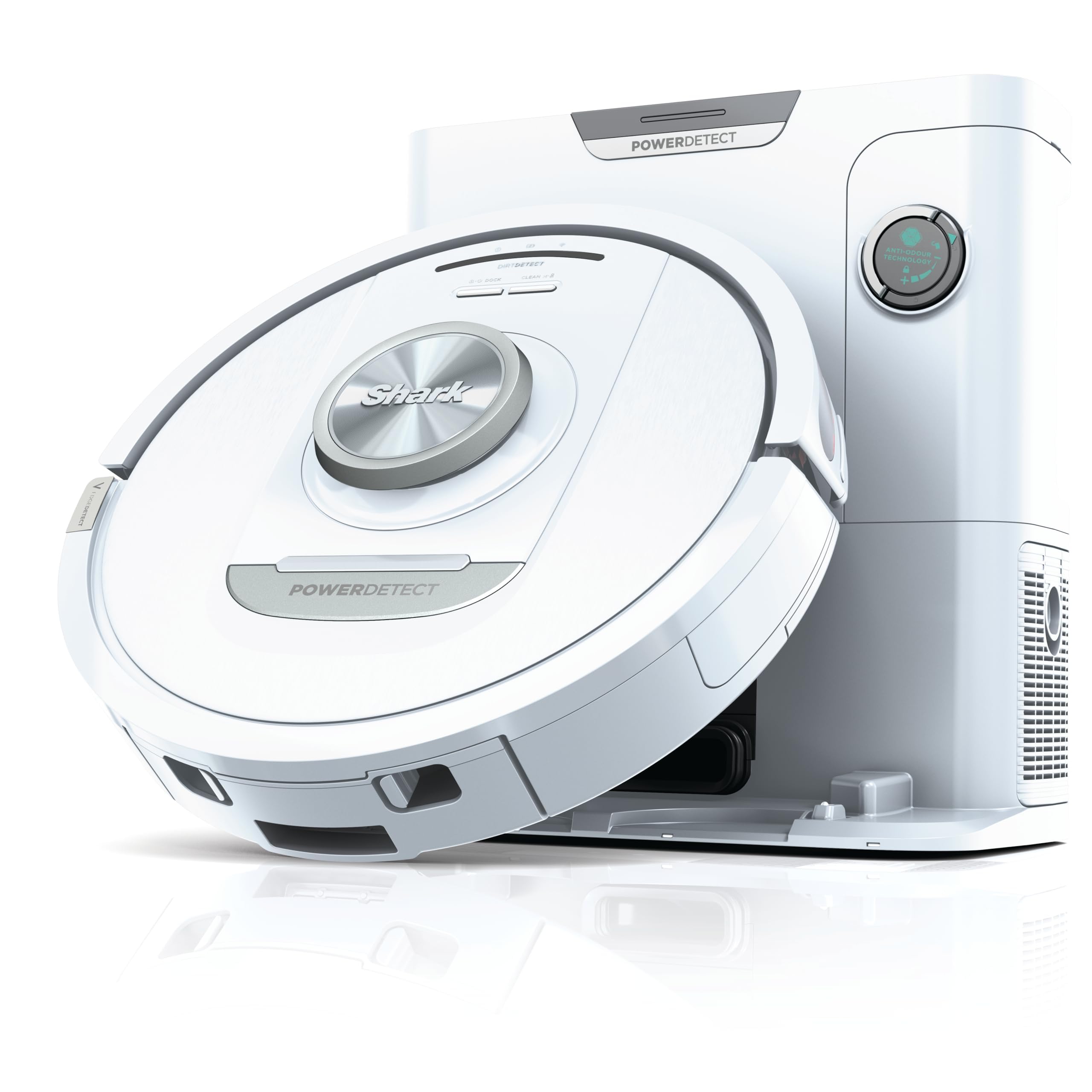 Shark PowerDetect Robot Vacuum Cleaner with 60 Day Self-Emptying Base - Carpet, Hard Floors & Pet Hair - 3D LiDAR Navigation - Wi-Fi/App - Odour Free Cartridge, 2 Brushes Included - White - Image 1