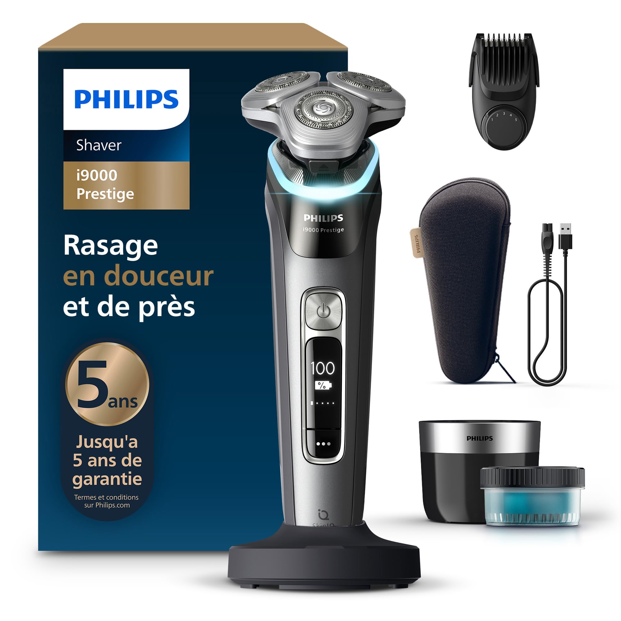 Philips i9000 Prestige Electric Shaver Wet and Dry with Skin IQ Technology, Triple Lift & Cut System, Dual SteelPrecision 360° Rotatable Blades, Beard Styler, Model XP9202/33 - Image 1