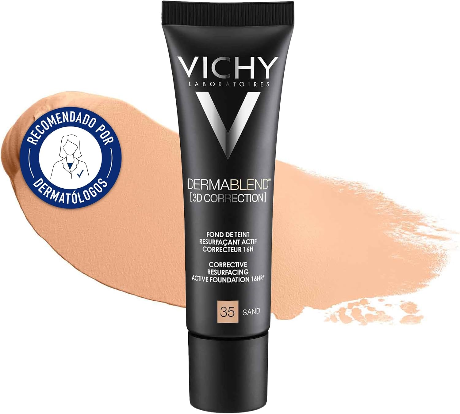 Vichy, Dermablend Resurfacing 3D Foundation, Active Concealer, Long-Wearing, 16H, High Coverage, SPF 25, Suitable for Sensitive Skin, Shade : Sand 35, 30 ml - Image 1