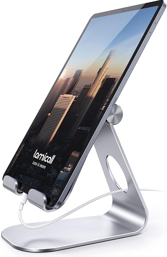 Lamicall Tablet Stand, Adjustable Tablet Stand - Desktop Stand for 2022 iPad Pro 9.7, 10.5, 12.9, iPad Air 2 3 4, Mini 2 3 4, iPhone, Switch, Samsung Tab, Other Smartphones - Silver - Image 1