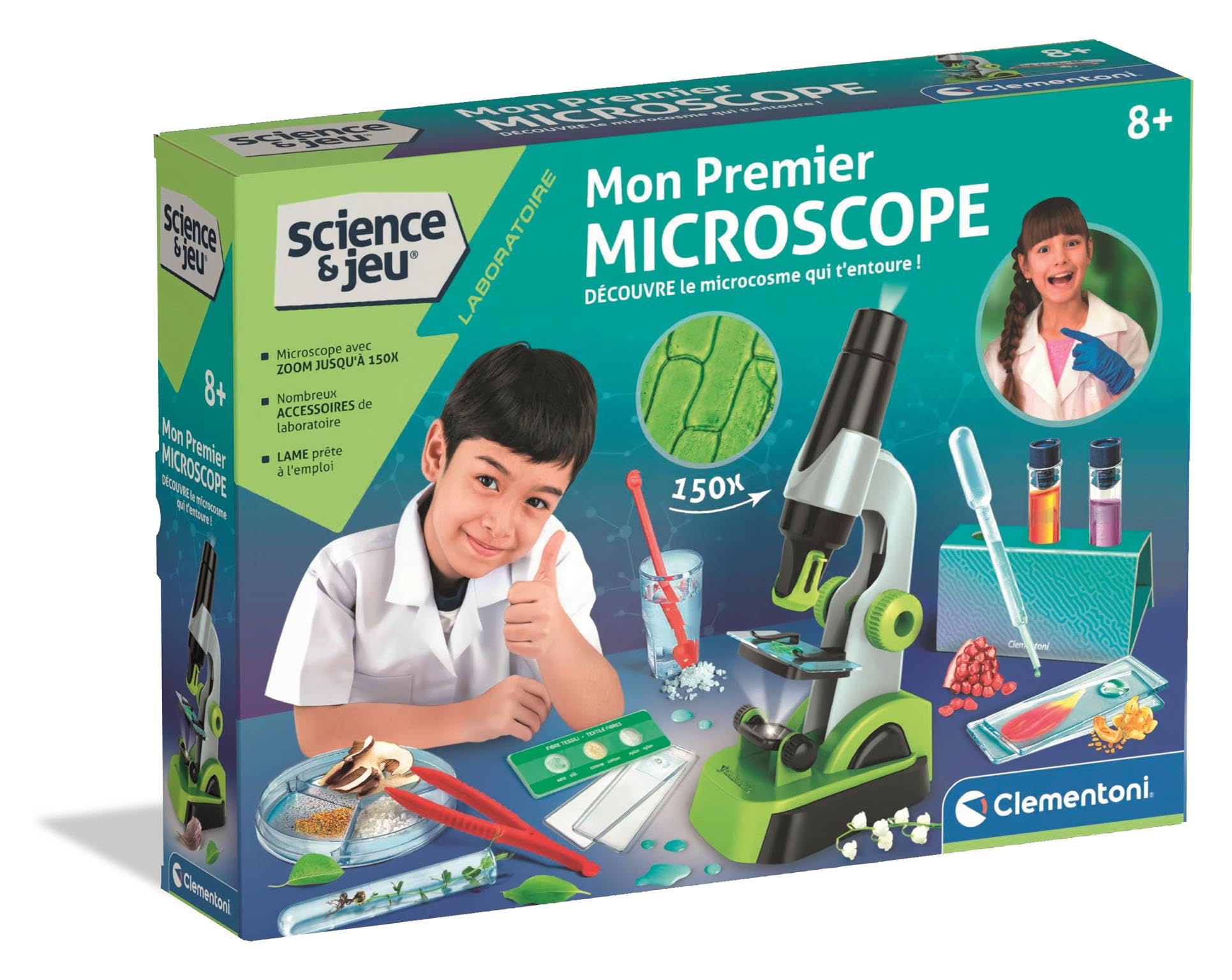 Clementoni | Mon Premier Microscope – Scientific Toy for Children 8+ | Zoom up to 150x | Observation Kit with Blades and Accessories | Natural Science Activity | Educational Gift Idea - Image 1