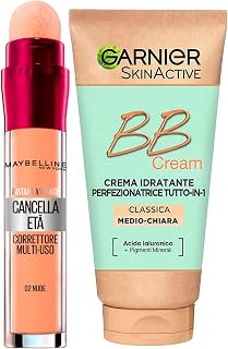 Garnier SkinActive BB Cream Crème Hydratante Perfectionnante pour le Visage Tout en 1 SPF25 Teinte Moyennement Claire + Anti-Cernes Liquide Polyvalent Anti-Âge Couleur 02 Nude avec Applicateur Éponge - Image 1