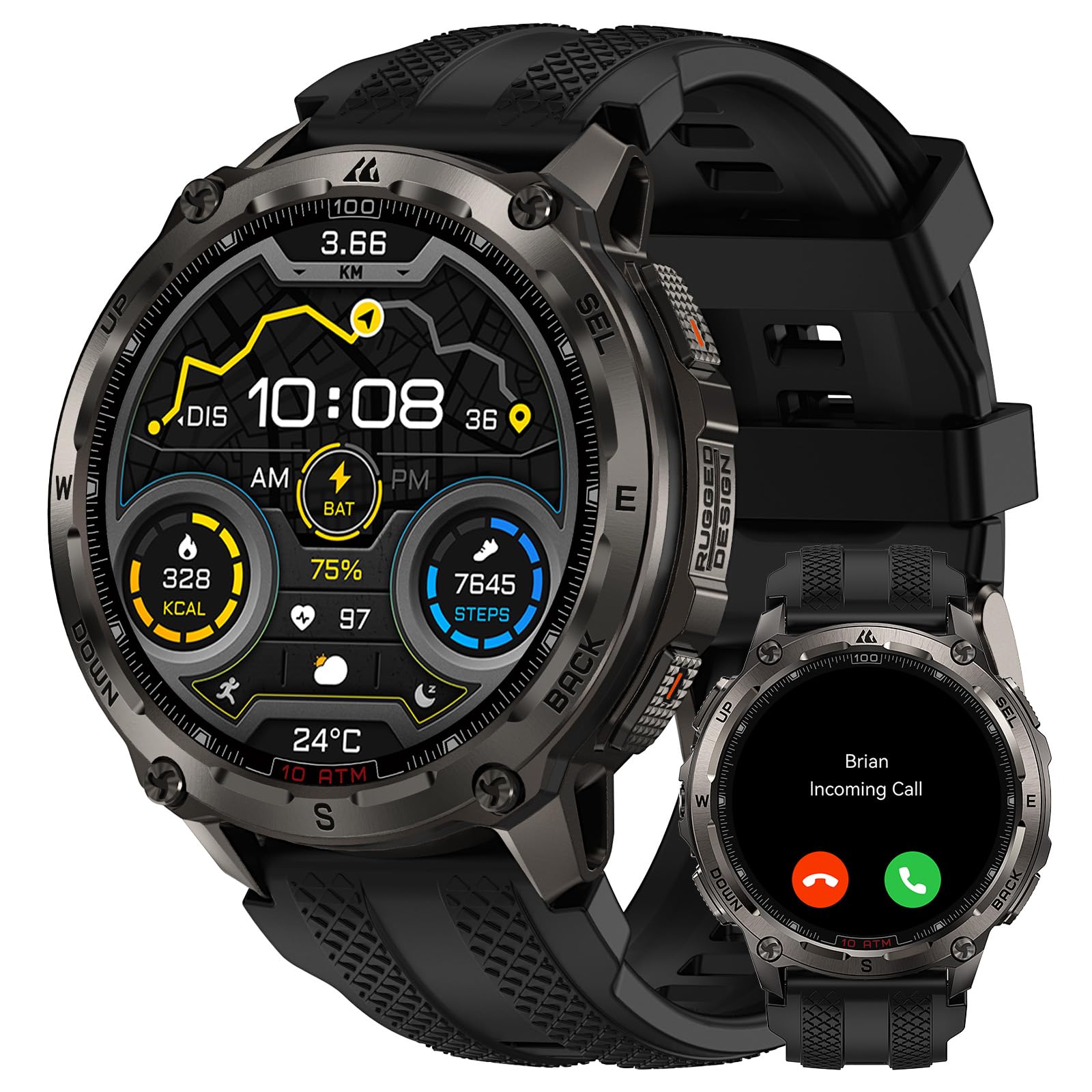 KOSPET Tank T4 Men's Smartwatch, Stainless Steel, GPS & Offline Maps, 10ATM Waterproof (45M Diving), 50 Day Battery, Bluetooth Calls, 24/7 Health Monitoring, Android and iOS (Black) - Image 1