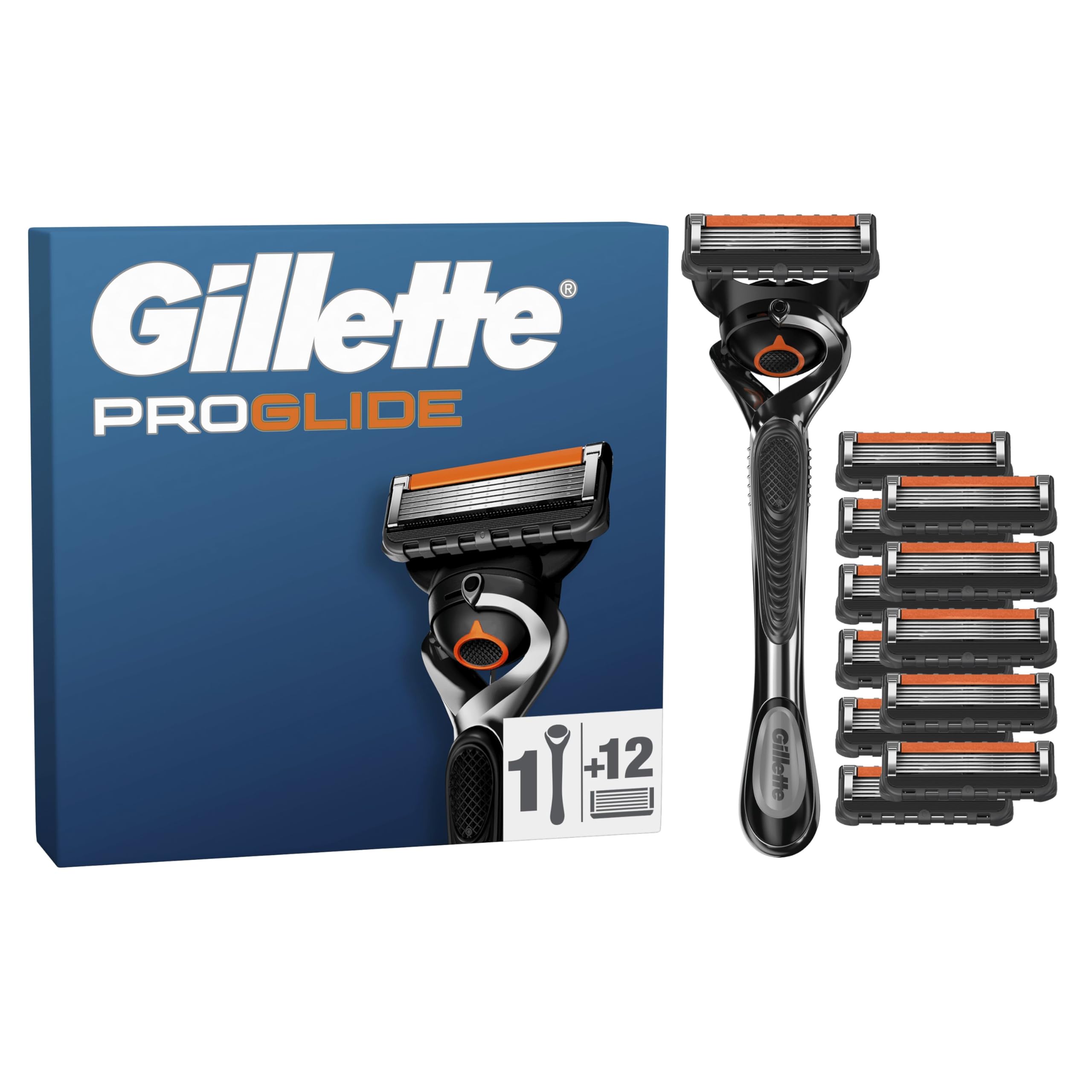 Gillette Proglide Men's Shaver, 12 Refills 5 Blades, Authentic, with Before and After Lubricating Strip for Incredible Close Shave and Comfort, 1 Refill Per 30 Shaves - Image 1
