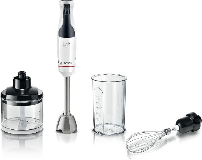 Bosch, Hand Blender, ErgoMaster 4 Series, 800 Watt Motor, Variator, QuattroBlade Mixing System, Accessories Included, White, MSM4W421 - Image 1