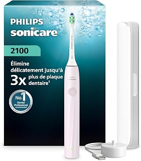 Brosse à dents électrique sonique Philips Sonicare série 2000 – 2 niveaux d’intensité, EasyStart, SmarTimer, 14 jours d’autonomie, étui de voyage, coloris rose pâle, modèle HX4023/03, [Nouveau] - Image 1