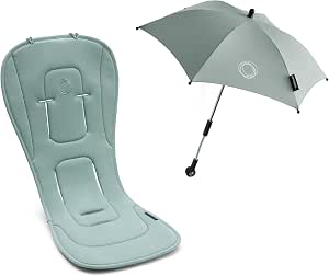Bugaboo Summer accessory pack: Reversible comfort cushion for all seasons and Umbrelle+, compatible with all Bugaboo strollers, UPF 50+ sun protection, Pine Green - Image 1