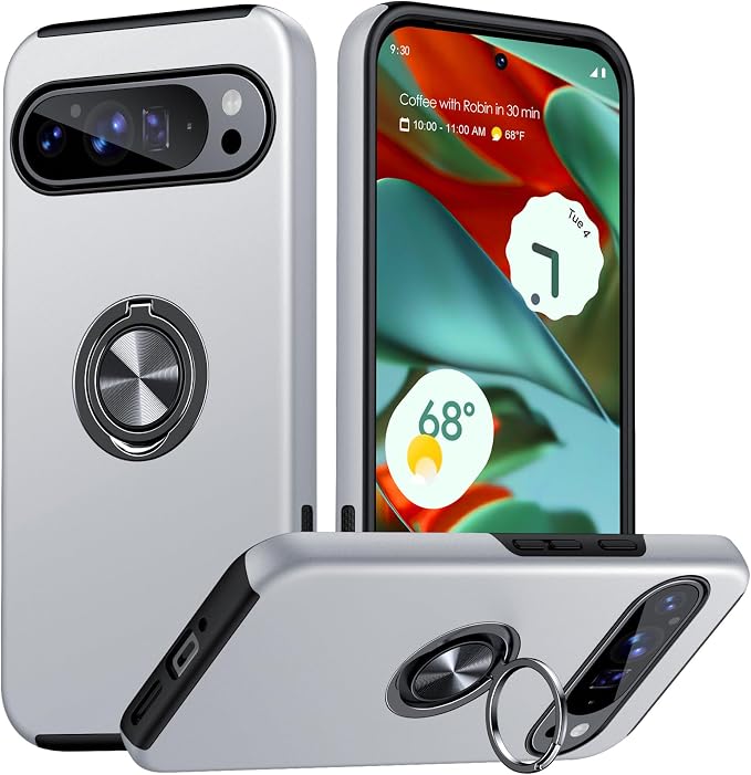 JAME Google Pixel 9 Case / Google Pixel 9 Pro Case with Ring Kickstand Magnetic 360 Degree Magnetic Military Protection Shockproof Protective Case for Pixel 9 / Pixel 9 Pro Silver - Image 1