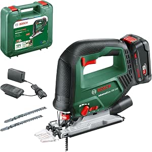 Bosch scie sauteuse sans fil AdvancedSaw 18V-140 (fonction pendulaire ; capacité de coupe dans bois/acier/alu : 140 mm/10 mm/20 mm ; 3 lames de scie ; avec batterie 2,0 Ah et chargeur ; dans coffret) - Image 1