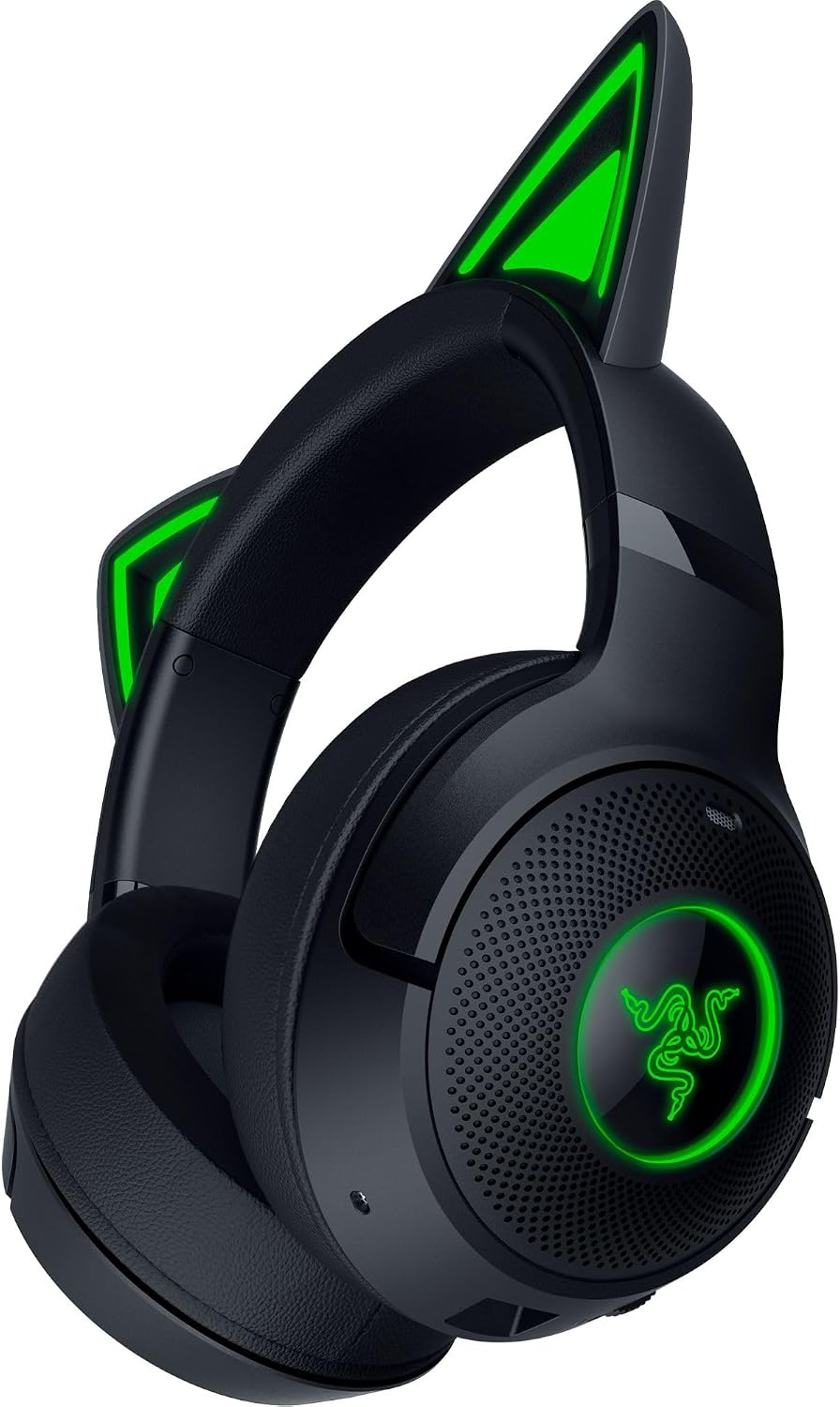 Razer Kraken Kitty V2 BT - Casque sans Fil Bluetooth RGB avec Kitty Ears pour Le Jeu et Le Streaming (325g, Haut-parleurs Triforce 40mm, Bluetooth 5.2, micros antibruit, autonomie de 40 Heures) Noir - Image 1