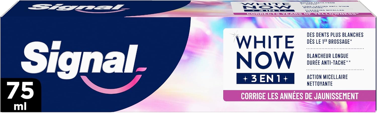 Signal White Now - Dentifrice 3 en 1 - Forever Young -Corrige le jaunissement et l’apparence de vos dents - Blancheur Longue Durée Anti-Tache - 96% d'ingrédients d'origine naturelle - 75ml - Image 1