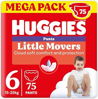 Huggies Little Movers, Lot de 75 couches pour bébé Taille 6 (15-25 Kg), Ultra absorbante, Pack Mega, - Image 1