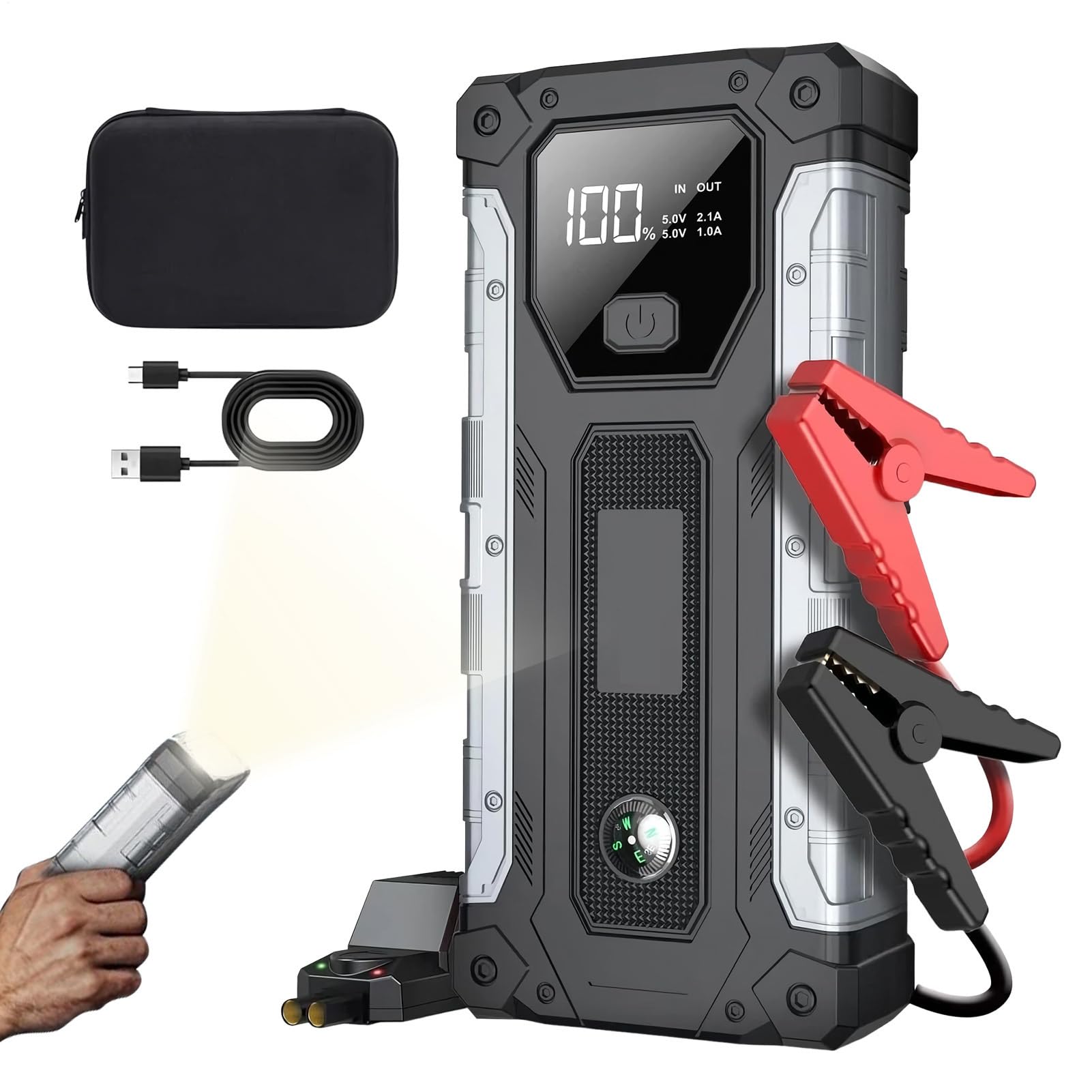 Démarreur de voiture | 12 V Power Jump Starter Booster | Batterie moteur | Pour voiture, véhicule automobile, SUV, camping-car, camion, smartphone, ordinateur portable - Image 1