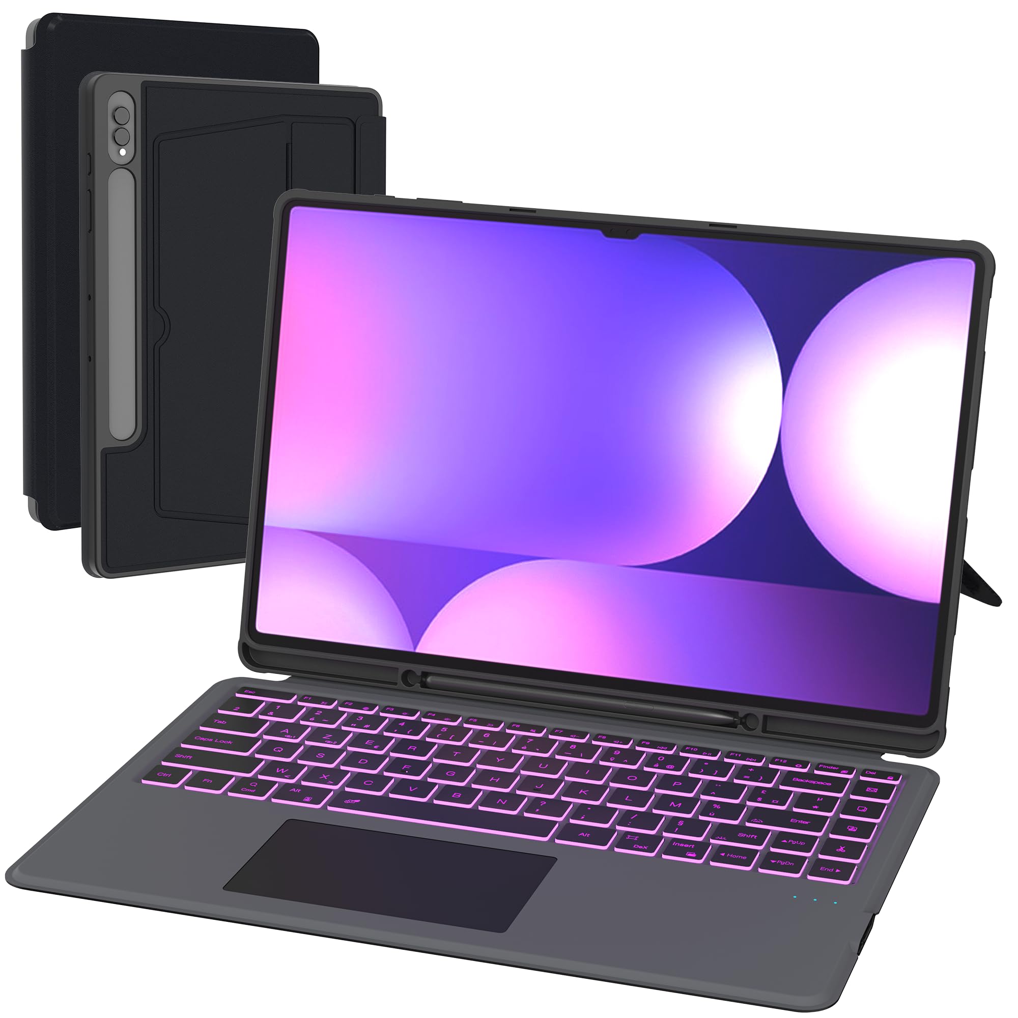 Keyboard Case for Samsung Galaxy Tab S10 Ultra/S9 Ultra/S8 Ultra 14.6 Inch: 7 Colours Backlit Magnetic Detachable Keyboard with Trackpad | Azerty French Wireless Keyboard for 14.6 Tab S9 Ultra - Image 1