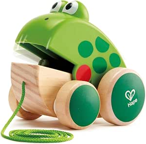 Hape Frog Wooden Toy for 1 Year Old Child - Pull and Push Toy - Child's Motor Skills, Imagination and Dexterity - 100% Safe Toy - with Easy Twine Suitable for Small Hands - Image 1