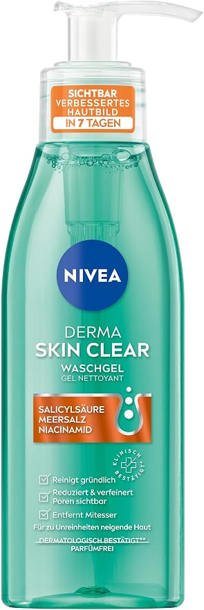 NIVEA Derma Skin Clear Cleansing Gel, Cleanser for Visibly Enhanced Complexion, Effective Facial Cleansing for Impure Skin with Salicylic Acid and Niacinamide (150ml) - Image 1