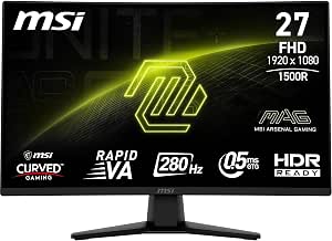 MSI MAG 274CXF 27 Inch Curved FHD Gaming Monitor - Rapid VA 1920 x 1080 1500R, 280Hz, 0.5ms, HDR Ready, AMD FreeSync Premium, AI Vision, HDMI 2.0b, DP 1.2a, Tilt, VESA Compatible, Black - Image 1