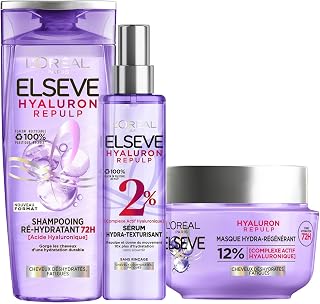 L'Oréal Paris - Hair Care Routine for Dehydrated Hair - 72H Hydration - With Hyaluronic Acid - 3 Products - Shampoo, Serum & Mask - Elseve Hyaluron Repulp - Image 1