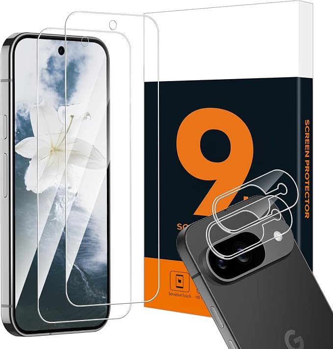 Tempered Glass for Google Pixel 9 5G, 9H Hardness Anti-Scratch Screen Protector, 2.5D Rounded Edges, Bubble-Free, HD Sensitivity Google Pixel 9 Glass Protection+Rear Camera Protector (2+2) - Image 1