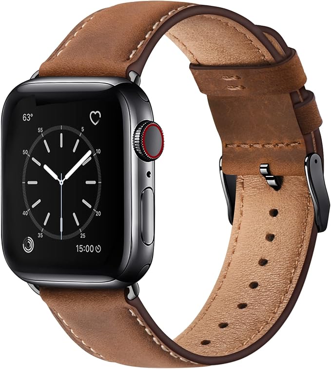 WFEAGL Compatible with Apple Watch Band 44mm 45mm 49mm 46mm 42mm (Series 3 2 1), Genuine Leather Strap Replacement for iWatch Series 11 10 9 8 7 6 5 4 3 2 1/SE/Ultra (Red/Brown/Black) - Image 1