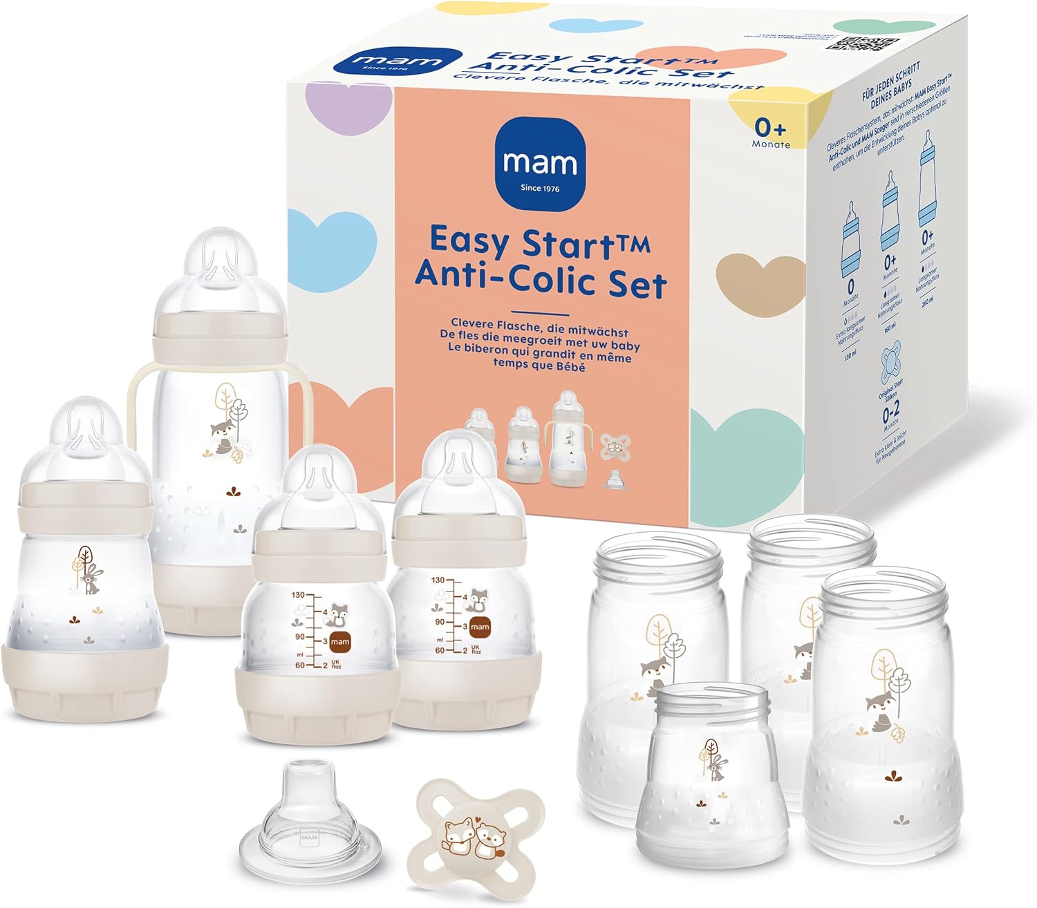 MAM Easy Start Anti-Colic Starter Kit, Baby First Growing Equipment with Dummy, Bottles and Handles, Baby Gift Set, from Birth, Beige - Image 1